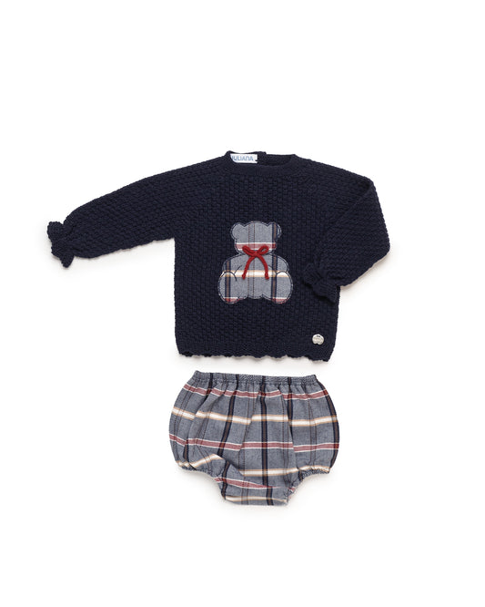 Conjunto ranita cuadros bordado oso- C. Armonía de Juliana