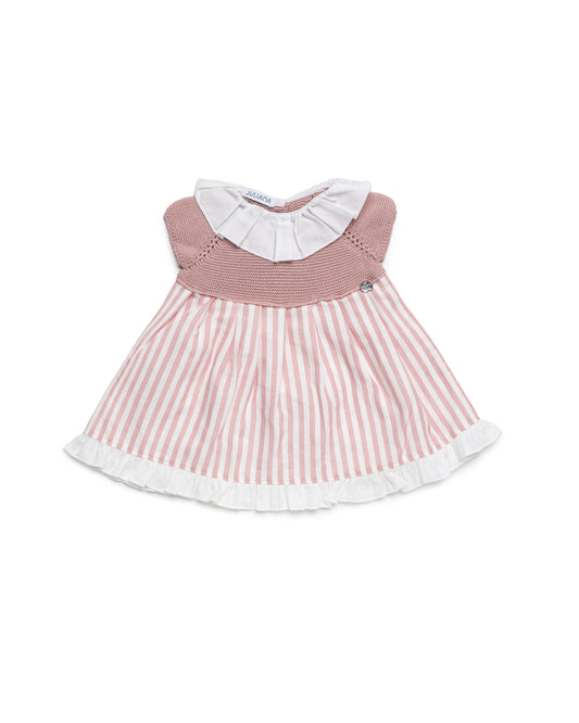 VESTIDO CUERPO DE PUNTO TELA RAYADA