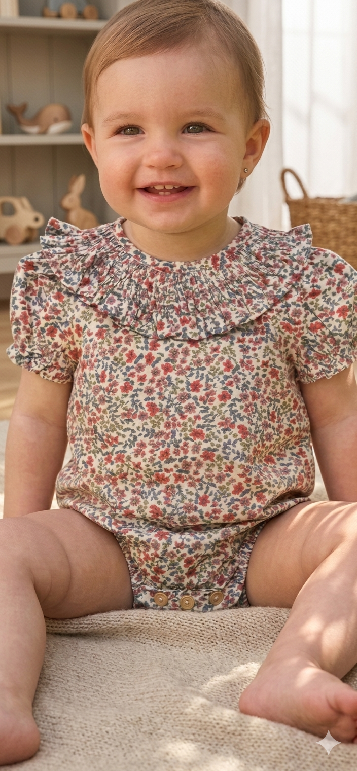 Pelele Infantil con Cuello Fruncido – Escarlata